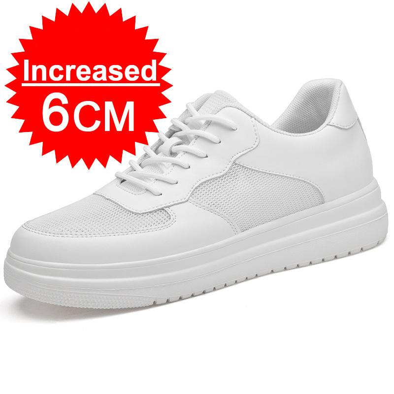 Men Leather Heightening Elevator Shoes Breathable Mesh Height Increase Thick Sole Shoes Man Height Insole 6/8/10CM Men Sneakers