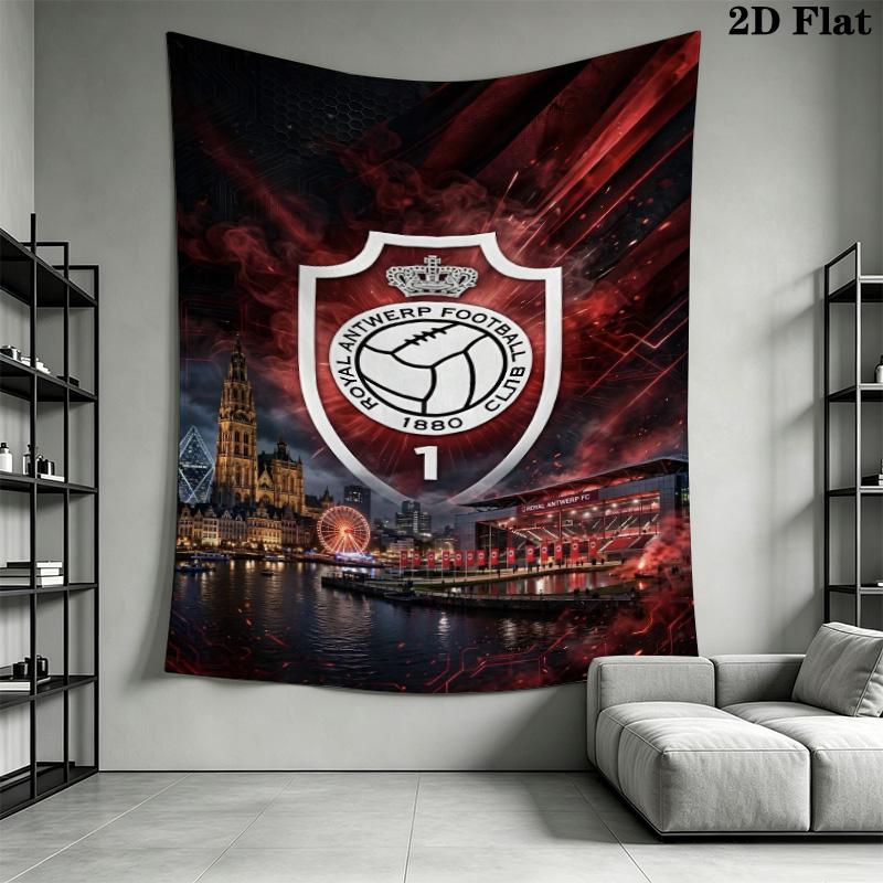 Royal Antwerp FC Tapestry, Football Club Logo City Landscape Wall Hanging, Sports Team Wall Art Decor