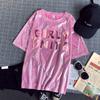 Women's Trendy Pink Short-Sleeve Shiny Letter T-Shirt