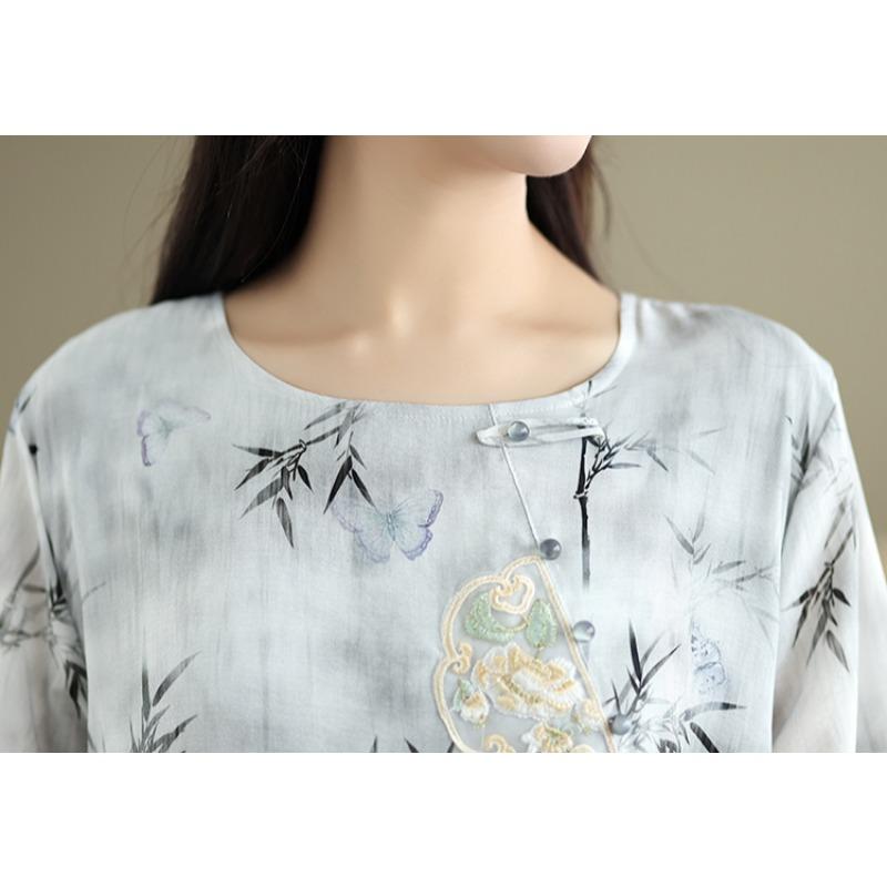 DIMANAF 2025 Летнее Женское Платье Большого Размера Свободное Цветочное Платье Шифон Элегантное Базовое Винтажное Повседневное Макси Платье