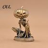 Brass Pumpkin Monsters Ornaments Solid Figurine, Distressed Statue, Vintage Skeleton Halloween Table Decorations Sculpture for Home Office Holiday