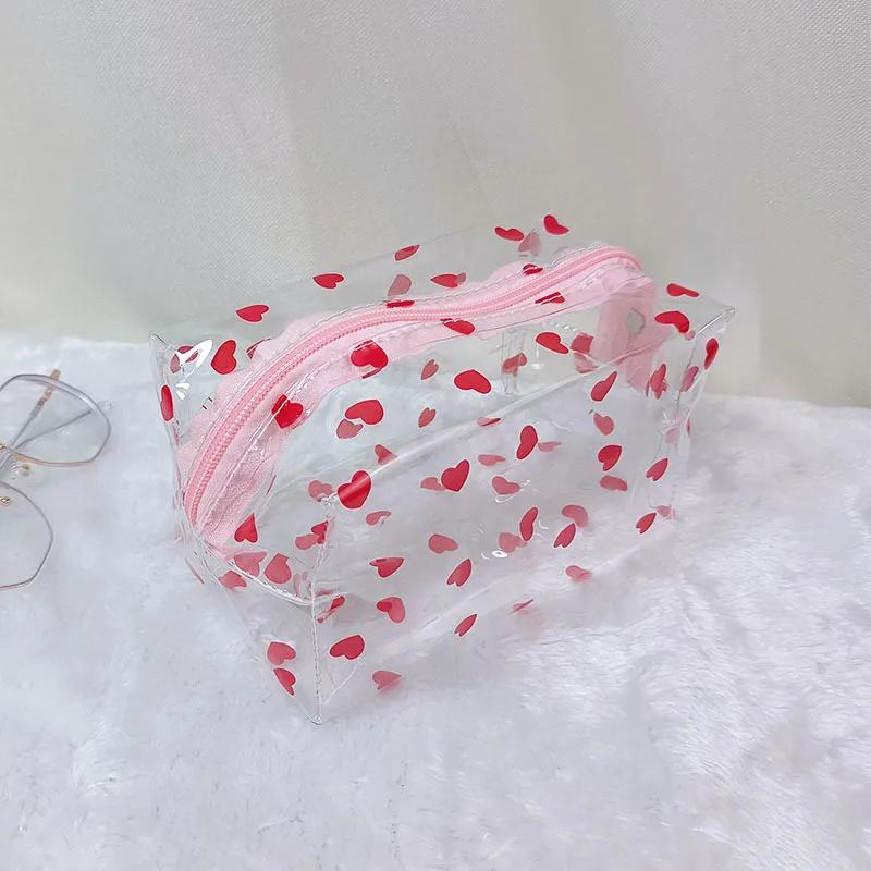 Женская косметичка на молнии с цветочным принтом, прозрачная косметичка, модная прозрачная дорожная ПВХ прозрачная мини-сумка для стирки, клубника