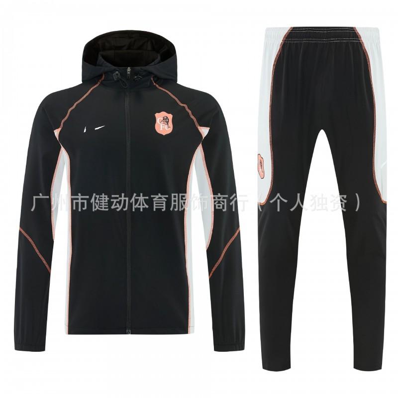 Men Women Long Hooded Windbreaker Training Suit Football Warm-Up Jacket Set Sportswear Soccer Practice Running Gym