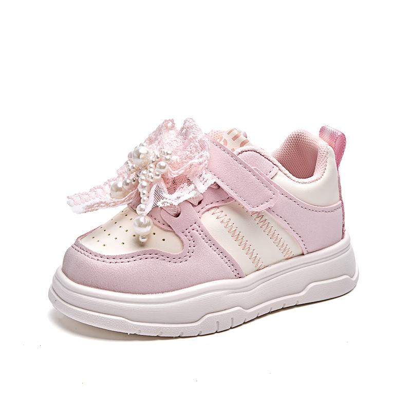Children's Velcro Low-Top Girls' Bowknot Sneakers2026Spring new casual shoes for children and toddlers, white sneakers