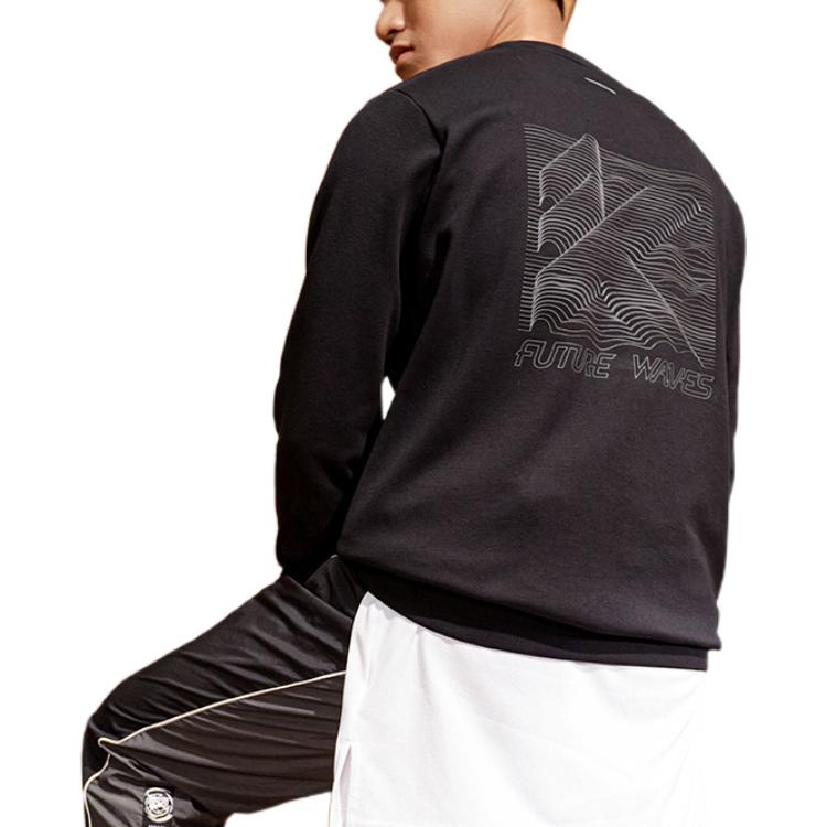 Anta Толстовка с длинными рукавами и круглым вырезом с абстрактным принтом на спине, мужские топы, черные 152231710-4