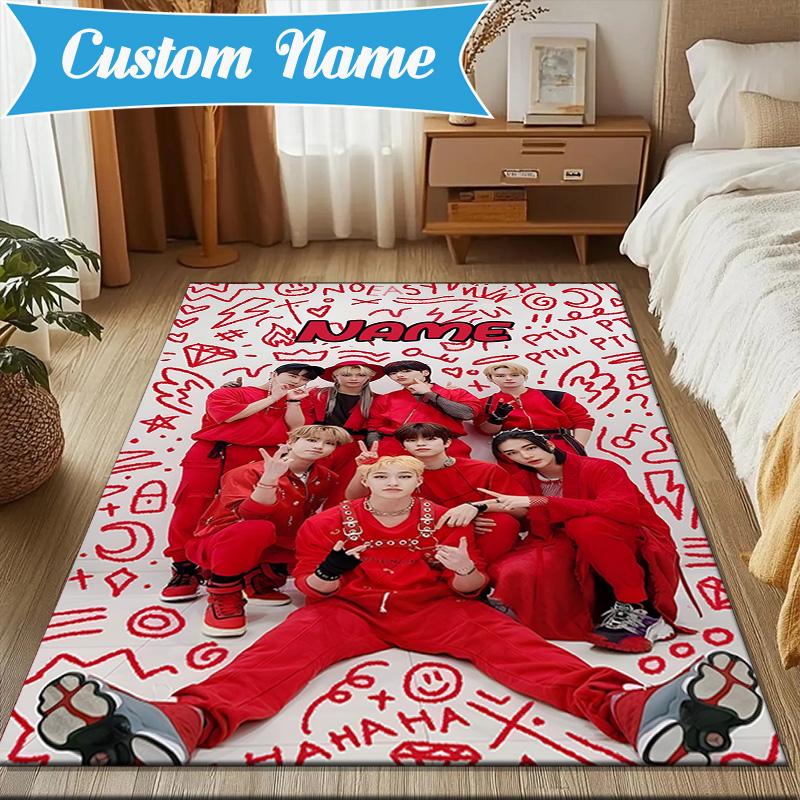 Custom Name K-pop Idol Collage Rug for Living Room, Game Rooms, Office, Bedroom, Floor Mat Playful Design, fan gifts Christmas decor