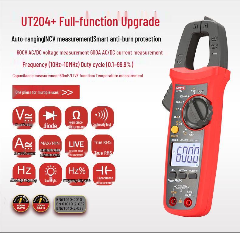 Цифровой токоизмерительный клещевой прибор Uni-T UT204 высокой точности для электриков - Мультиметр AC/DC с цифровым дисплеем