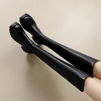 Осенне-зимняя обувь из микрофибры, современные ботинки с квадратным носком, сохраняющие тепло, на молнии, размер 43, выше колена