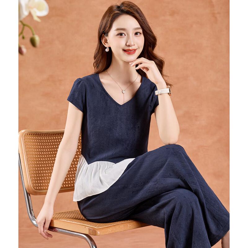 Женский модный комплект из двух предметов: короткий рукав и прямые брюки