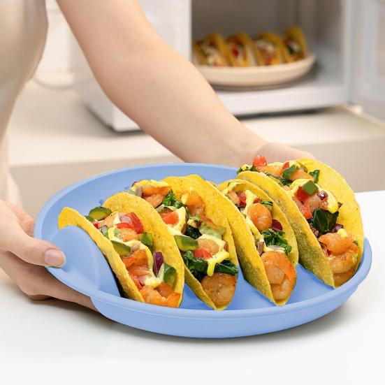 Silicone Taco Holder Plates Large Capacity Taco Rack with Dividers BPA-Free Non-Slip Tortilla Plate Stands Taco Serving Tray