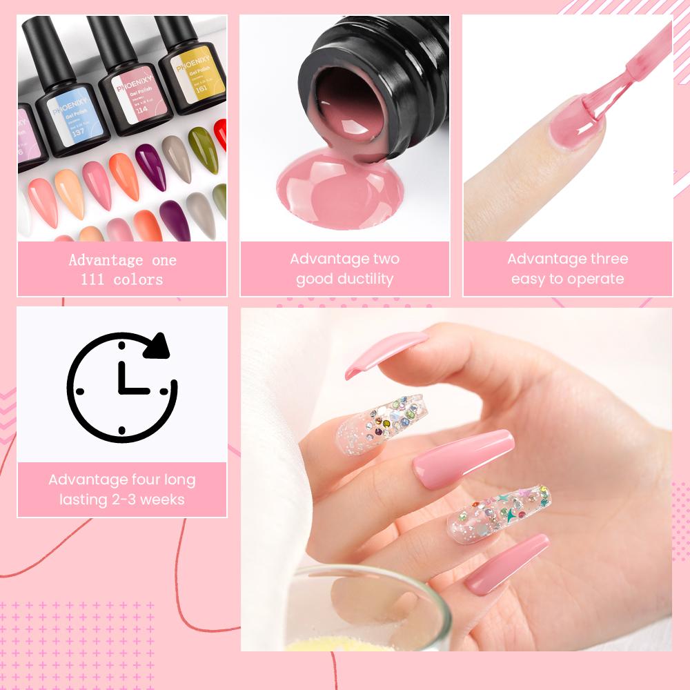 PHOENIXY, 20 шт., набор гель-лаков для ногтей, набор геля для замачивания с чистым цветом для дизайна ногтей, стартовый набор для начинающих, сделай сам, дома