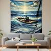 Man Fishing on Ocean Waves with Marlin Art Patterned tapestry for bedroom and living room home decor
