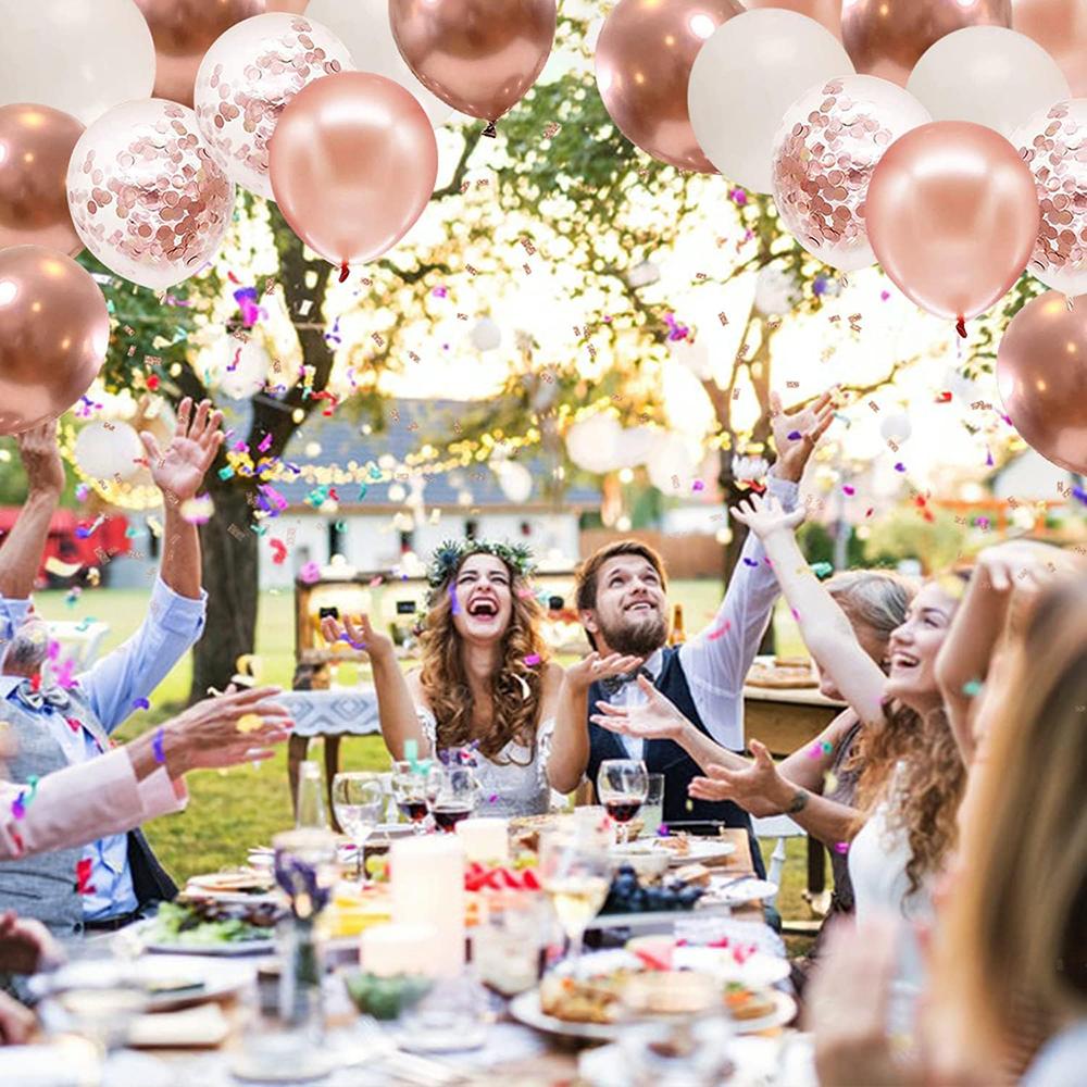 Pearl Rose Gold Latex Balloons Pearl White Metal Rose Gold Confetti Balloon Ribbon Wedding Bridal Shower Decor Birthday Globos