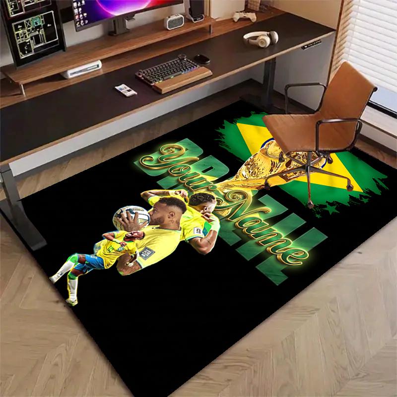 Brazilian football player Design Area Rug Personalized Name- Non-Slip, Soft & Cozy Floor Mat for Living Room, Office - Indoor/Outdoor Carpet