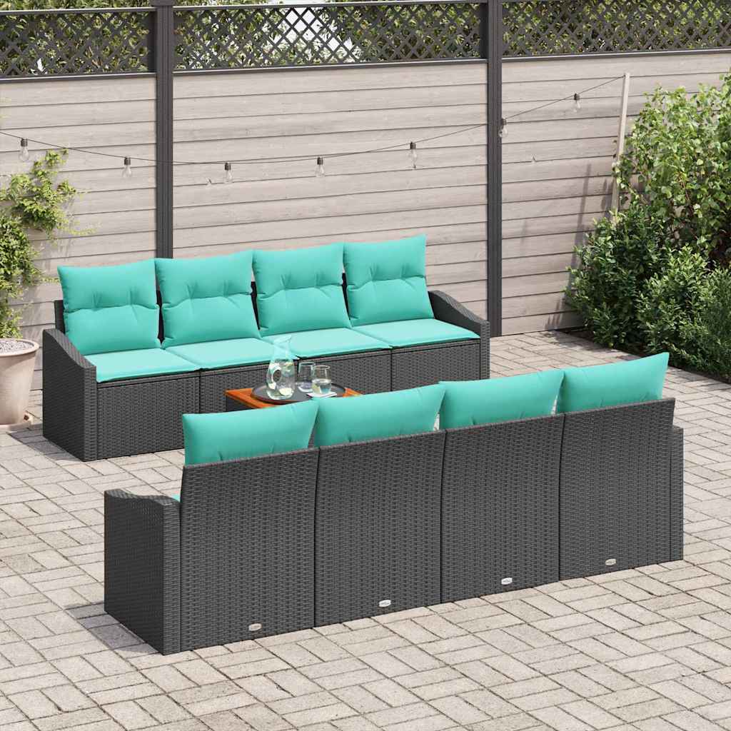 9 Piece Garden Sofa Set with Cushions Black Poly Rattan