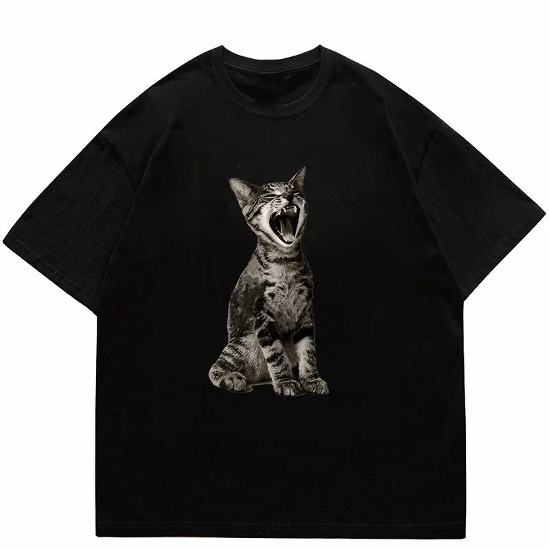 Футболка с коротким рукавом и принтом «Noble Cat Love Music» для мужчин, модная пара в стиле Харадзюку, свободный уличный стиль Y2K