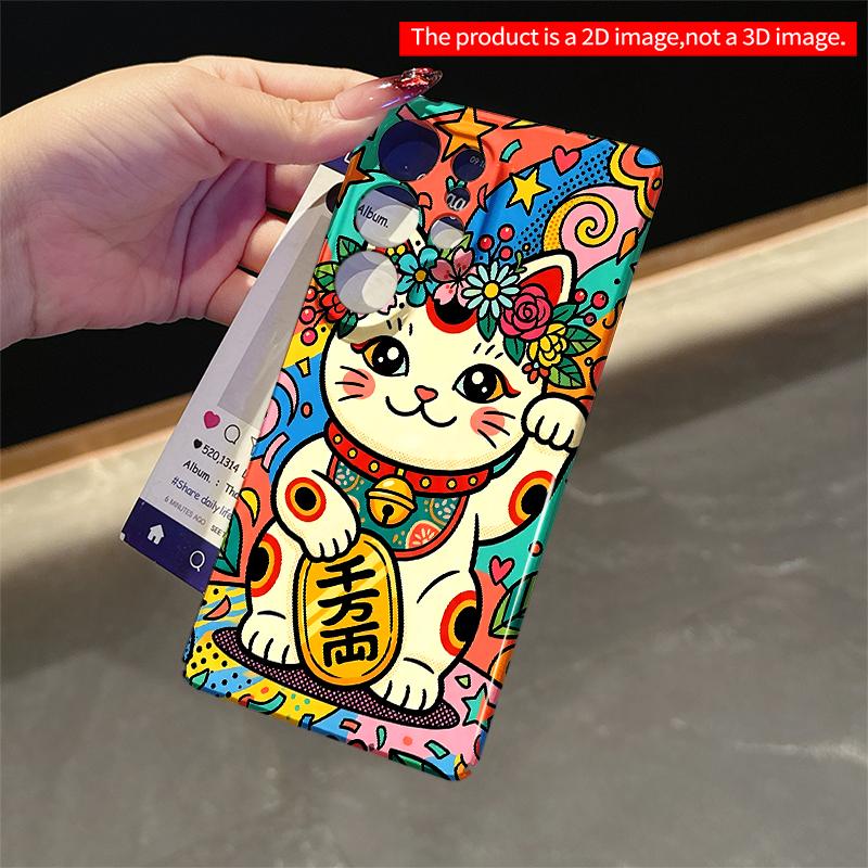 2DFlat Samsung phone case Colorful Lucky Cat with Floral Crown Phone Case Applicable to Galaxy S22 S23 S24 S25ULTRA S26 A12 A13 A14 A15 A16