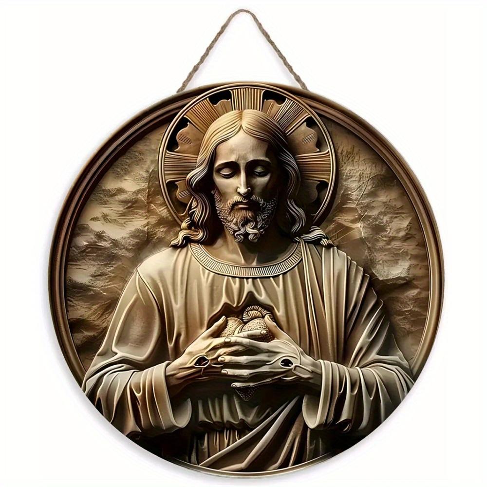 1 шт. 2d плоская деревянная винтажная уникальная художественная круглая деревянная вывеска с изображением Иисуса Христа - 20 см для дома, гостиной, офиса, бара, кафе, гаража, праздничного украшения