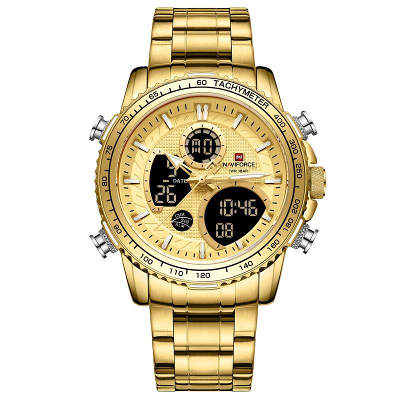 NAVIFORCE 9182 Водонепроницаемые Часы Reloj Hombre Часы Мужские Наручные Цифровые Двойной Дисплей Хронограф Роскошные Деловые Наручные Часы