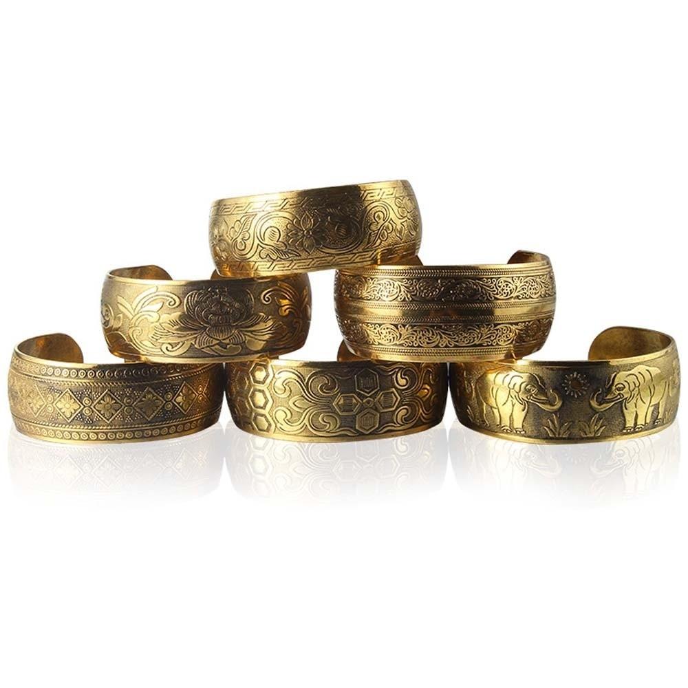 Vintage Carved Wide Bracelet Lotus Thai Wrist Jewelry Classical Silver Opening Bangle  Girls