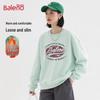 Baleno Women's Fleece-Lined Retro Letter Crew Neck Sweatshirt