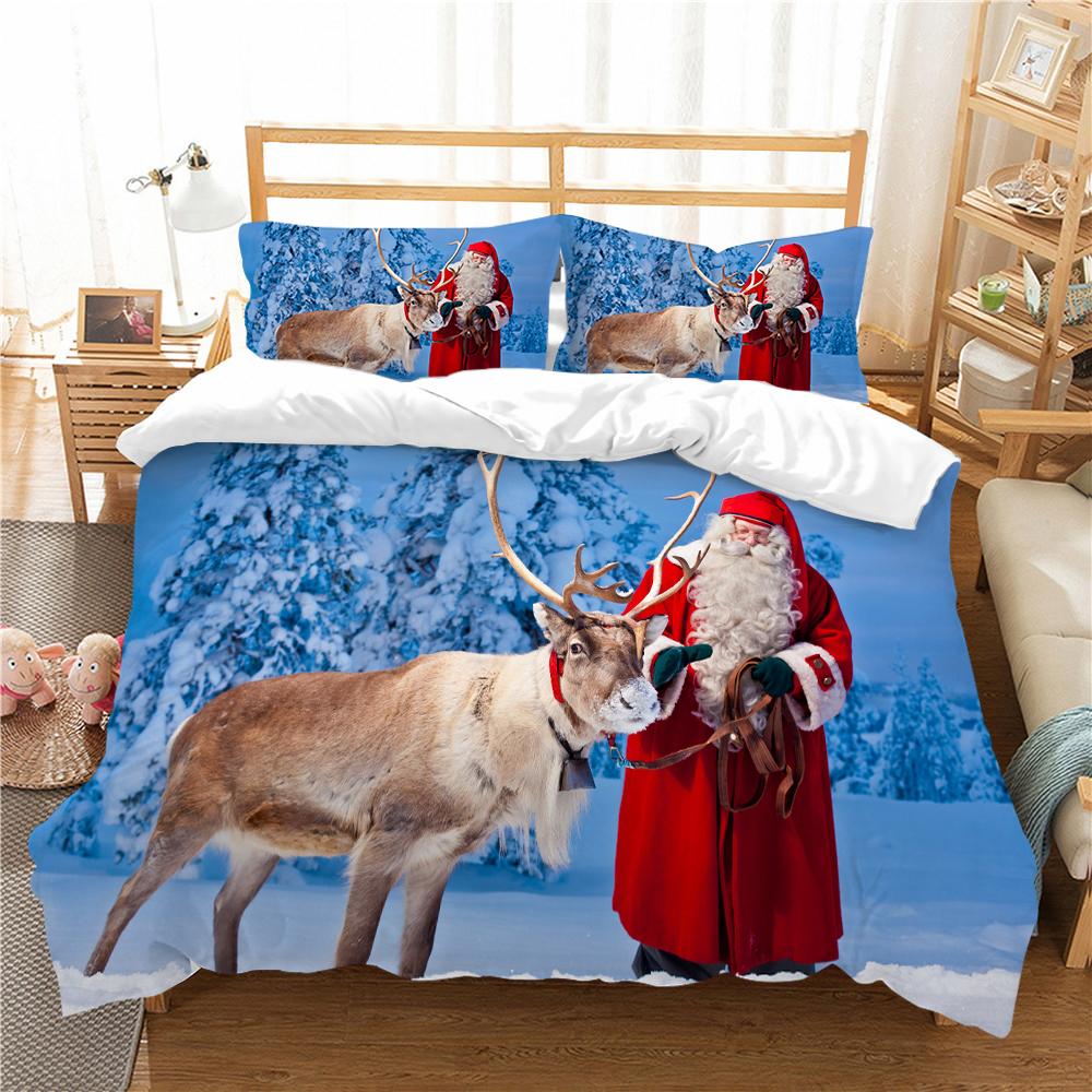 Christmas Deluxe Home Bedding Set Quilt Cover Pillowcase Bedroom Bedding Set Duvet Cover Full Size Bedspread