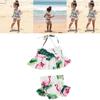 Charming 2pcs Girls Ruffle Floral Bikinis Set Featuring Adorable Flamingo Design