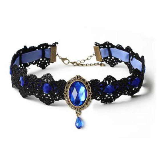 Винтажное кружевное ожерелье, готический чокер с овальным искусственным драгоценным камнем, женское кружевное колье для косплея, повседневной носки, костюмированных вечеринок