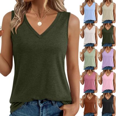 Женская мода повседневная облегающая безрукавка с V-образным вырезом футболка топ