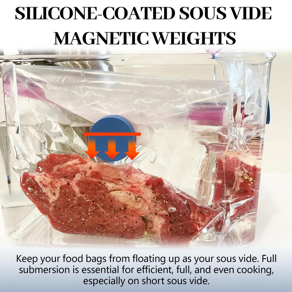 8 Pack Sous Vide Magnetic Weights - Silicone Coated Food Safe Magnets - Universal Design for Keeping Bags Submerged