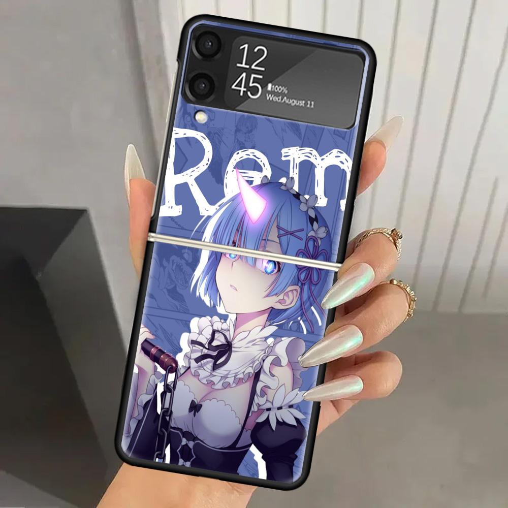 Жесткий ПК Чехол для Телефона с Принтом R-Rem Re Zero Аниме Для Samsung Galaxy Z Flip 7 6 5 4 3 Черный ZFlip7 ZFlip6 Flip5 Flip4 Flip3 5G