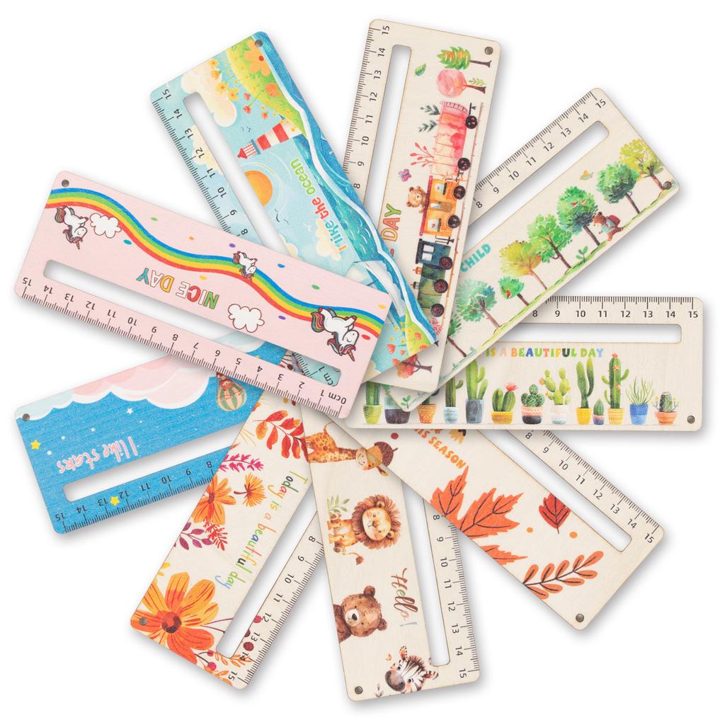 1 Piece Cute Cartoon Wood Straight Ruler Kawaii Tools Stationery Cartoon Drawing Christmas Gift Office School Measuring