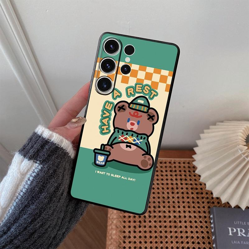 Мягкий силиконовый черный чехол с рисунком из мультфильма для Xiaomi Redmi Note 13 Pro 13C Poco C65 Samsung A55 A54 A34 S24 iPhone Camera Защитный противоударный чехол