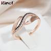 Кольца Kinel с черным натуральным цирконом для женщин, современное модное кольцо цвета розового золота