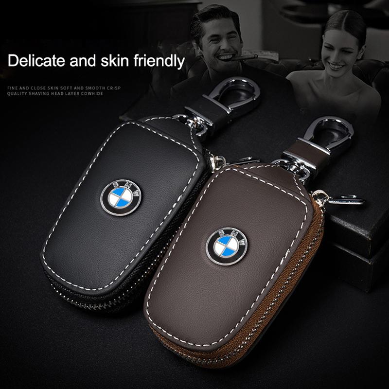 Metal Logo Leather Key Case Secure Waist Hanging Car Key Storage For BMW Performance F30 F20 F10 F40 E92 E91 G20 G30 G06 G07 G11 DZ0