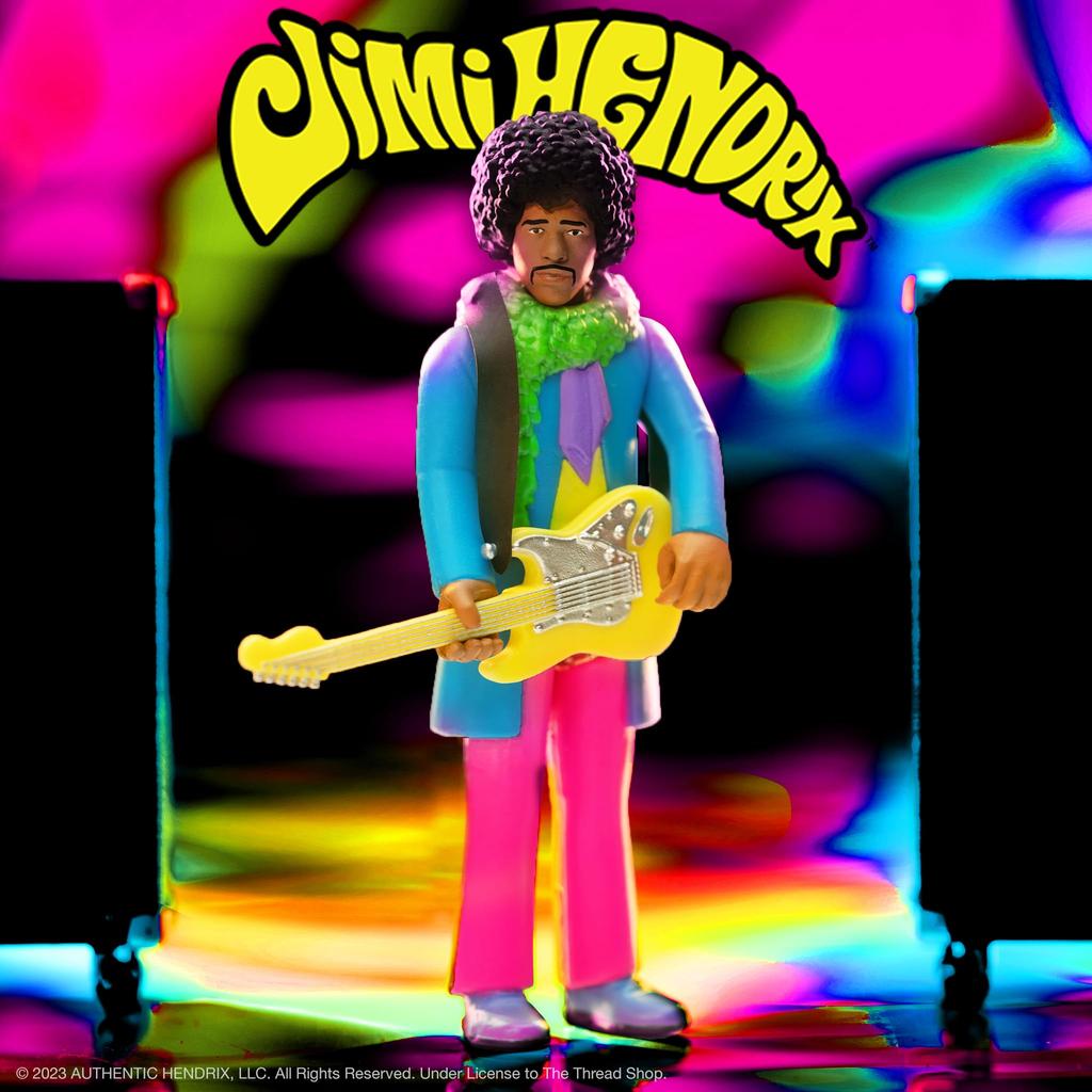 Фигурка Джими Хендрикса Super7 Blacklight You Jimi Hendrix с аксессуарами, включающая в себя коллекцию классического рока и ретро-игрушки (Опытные) -