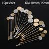 10pcs/set Gold & Silver Diy Craft Dress Brooches Accessories Cameo Pin Cabochon Tray