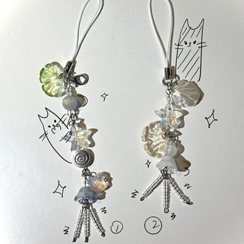 Y2k Phone Chain Tassels Star Jellyfish Pendant Keychain Phone Charm Strap Lanyard Bag Backpack Ornament Car Key Holder