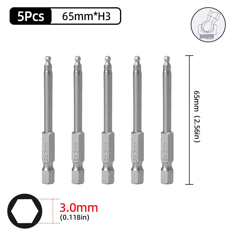 Набор шестигранных отверток с шаровым наконечником, шестигранный ключ, отвертка, сверло с хвостовиком 1/4 дюйма, магнитная сталь S2 65/100 мм, ручные ремонтные инструменты