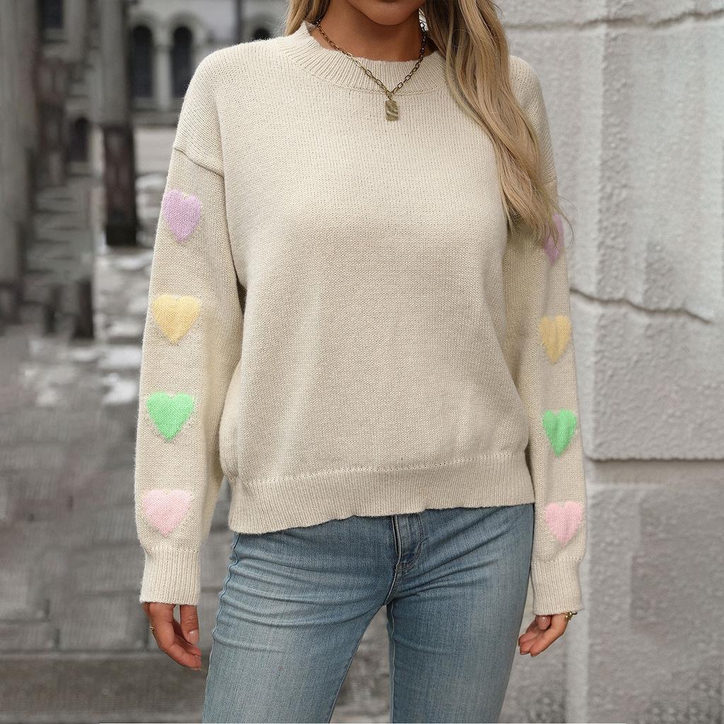 Women's Fashion Loose Heart Splicing Solid Color Sweater Temperament Women's Knitted Cardigan