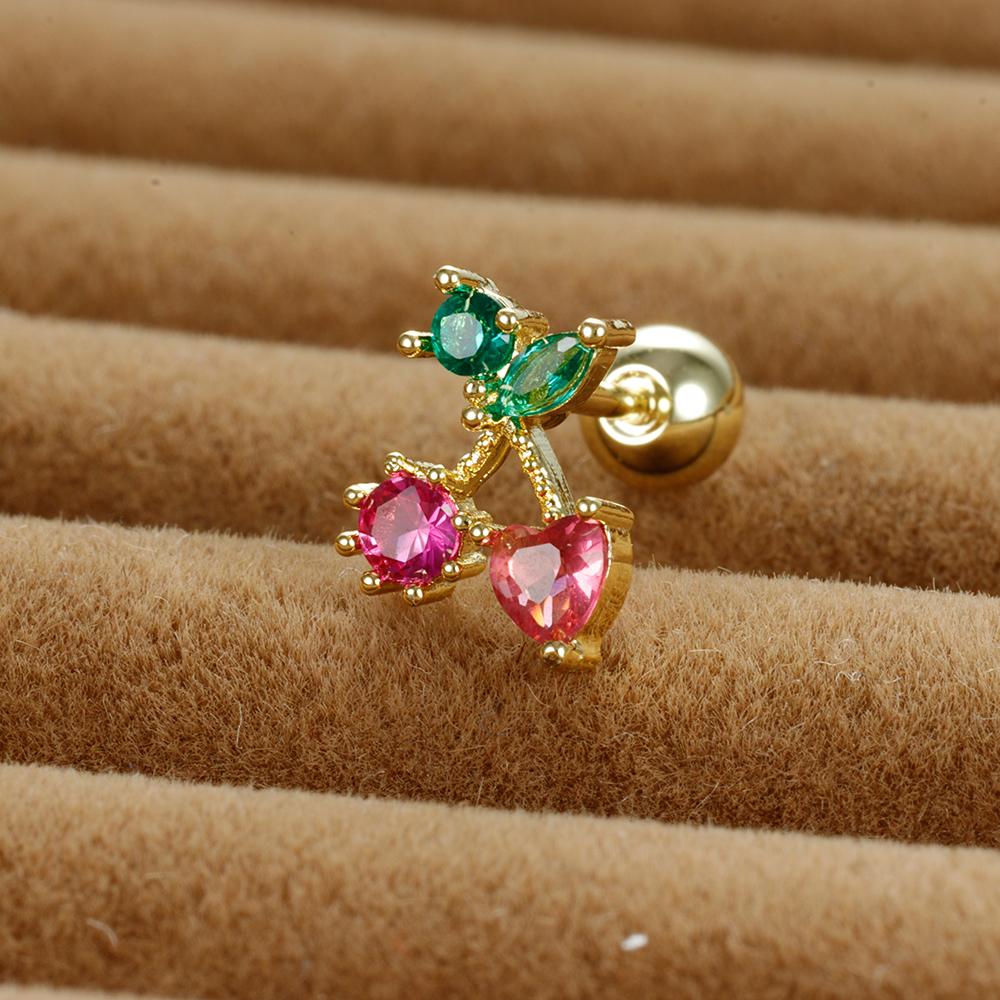 12 Styles Crystal Zircon Mini Fruit Stud Earrings For Women Stainless Steel Trend Ear Cartilage Piercing Korean Jewelry 1PC