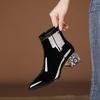 Мода НОВЫЕ Осенние Женские Ботинки Острый Носок Массивный Каблук Ботинки Лакированная Кожа Обувь для Женщин Лаконичные Черные Ботильоны botines mujer