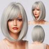 HairCube Short Straight Bob Hairstyle Hair Wigs With Bangs Heat Resistant Synthetic Wigs for Women Silver Gray Cosplay Natural Wigs