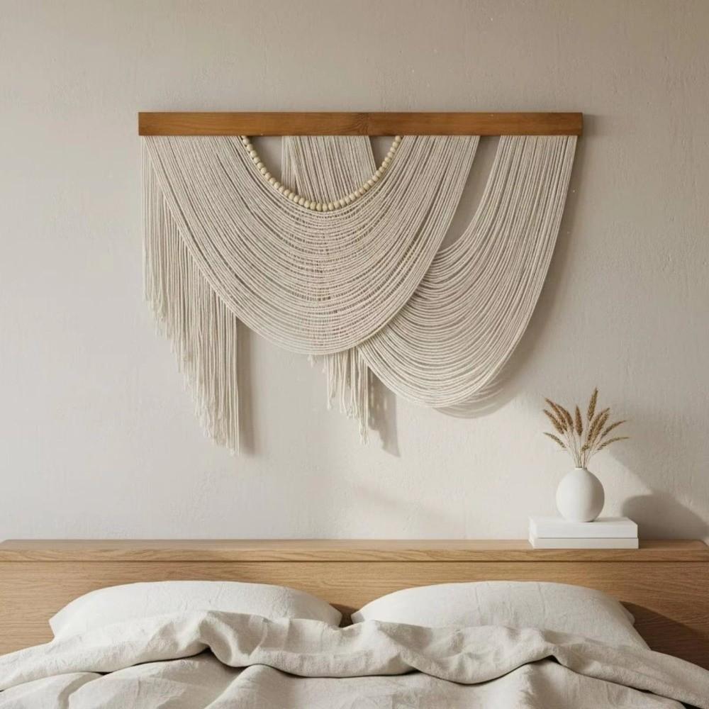 Wall Art Bohemian Wall Decor Wooden Macrame Wall Hanging Handmade Tassel Tapestry Household