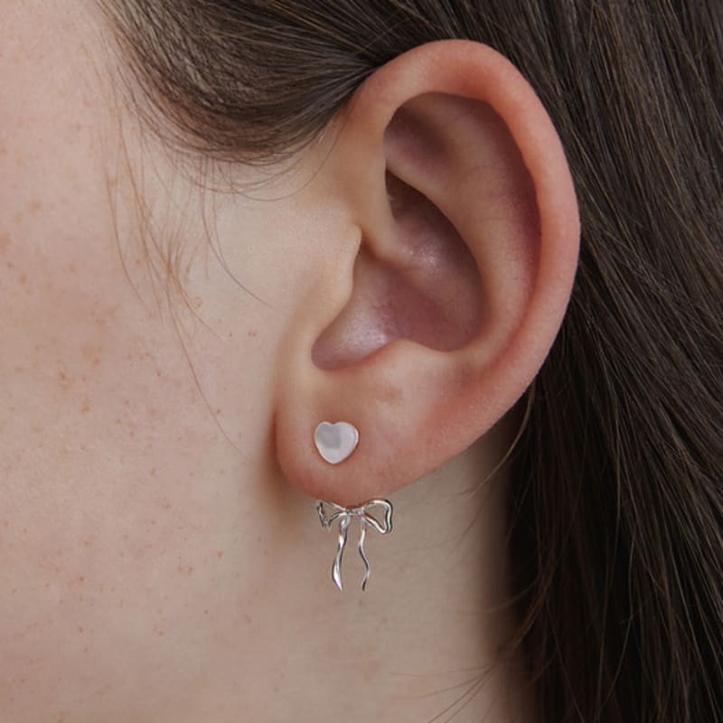 TATIANA (925 Silver) Heart Gemstone Ribbon Ear Jacket Earrings EC3108