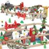 Wooden Train Set for Children, 100 Pieces, Magnetic Railway, Crane, Bridge, Helicopter, Multicolor