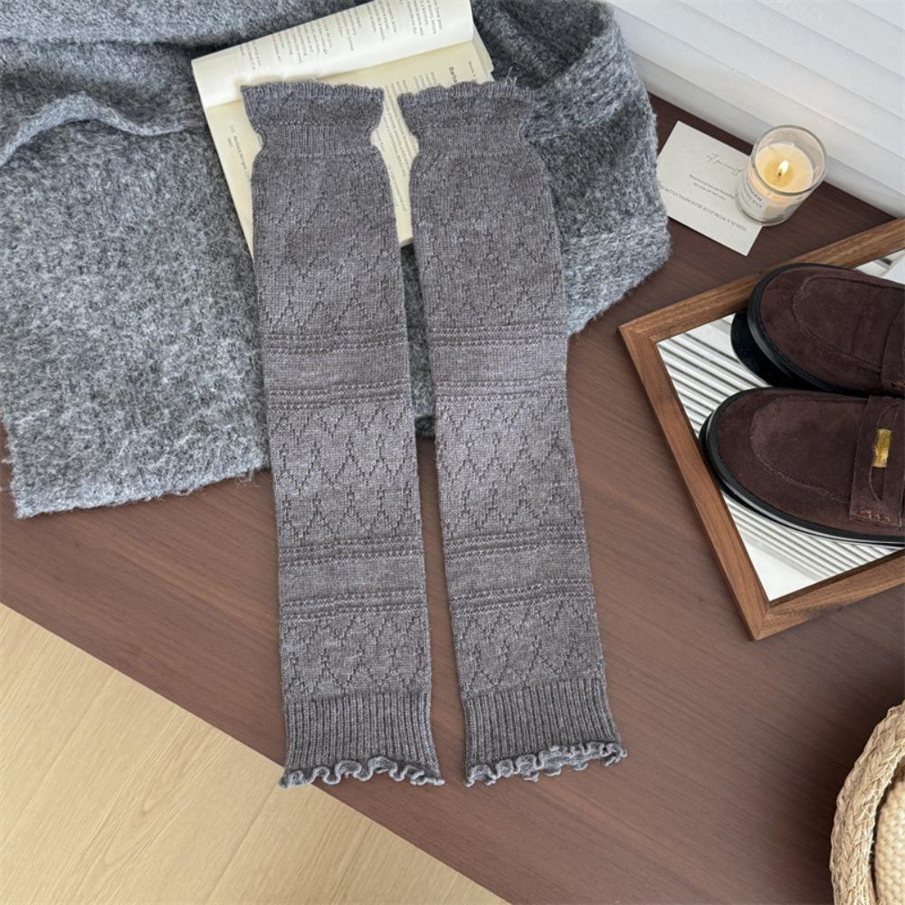 New Snowflake Leg Warmers Knitted Solid Color Lolita Long Socks Keep Warm Lace Mid-Calf Sock Winter