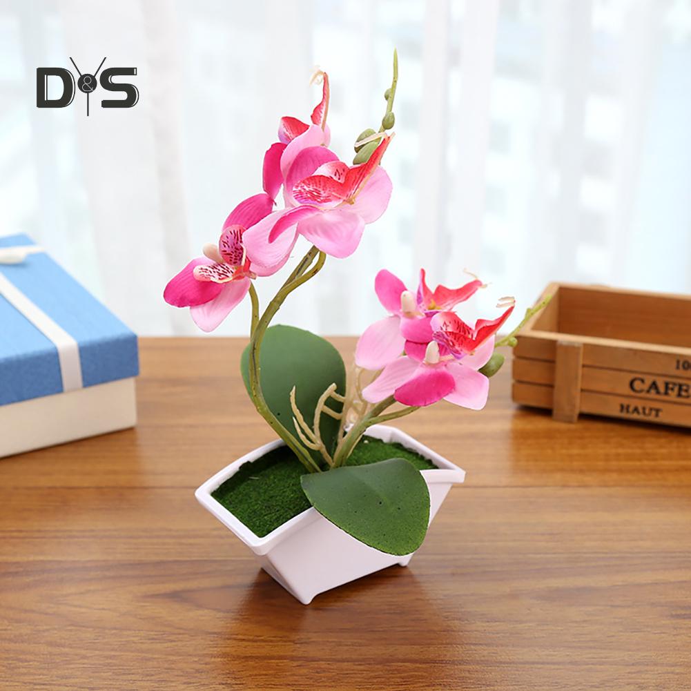 Artificial Butterfly Orchid Flower Phalaenopsis Home Office Decor with Flowerpot