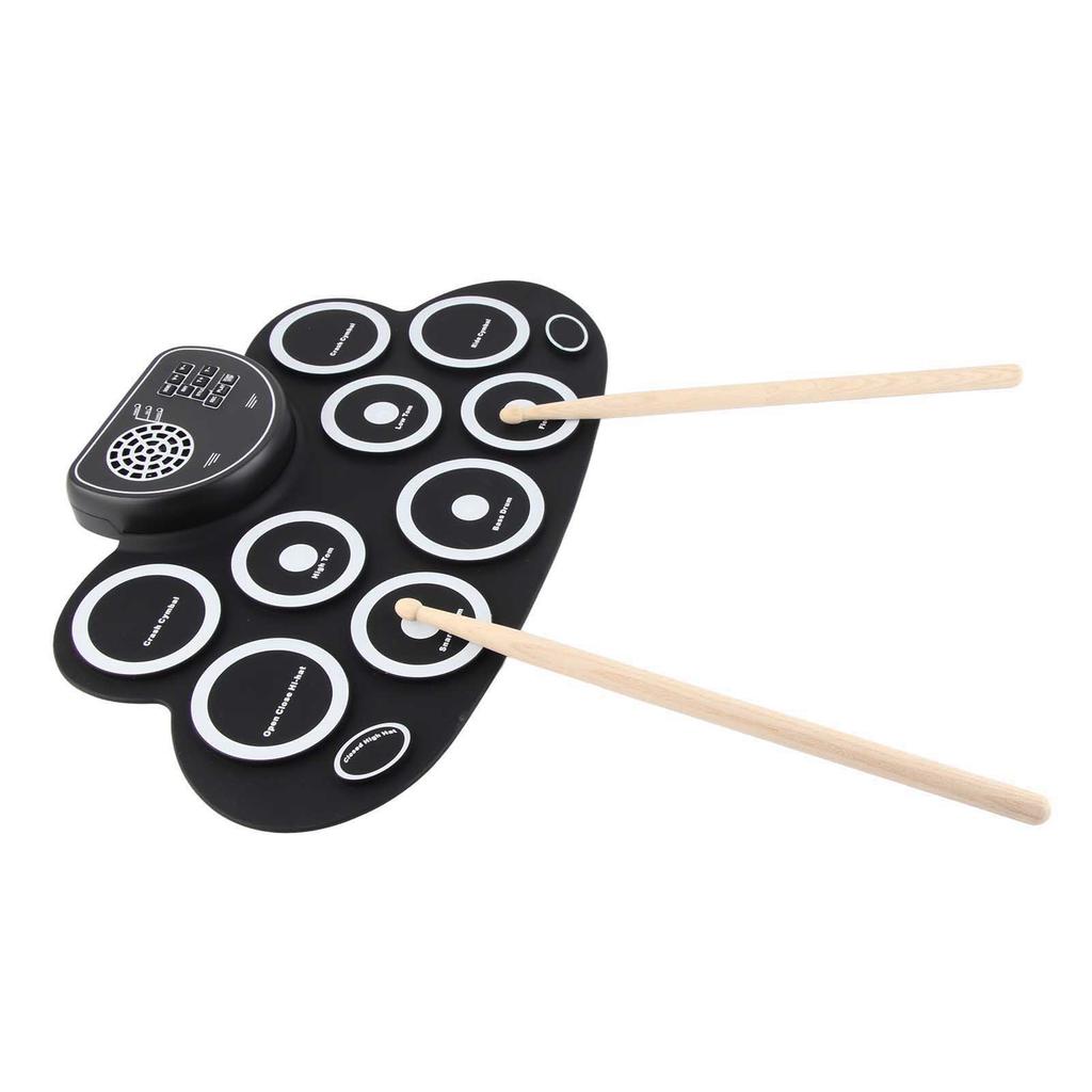Drum Pads with Speakers Roll Up Drum Set Electronic Drum Set USB Rechargeable Speaker Kids Roll Up Drum Practice Pad White