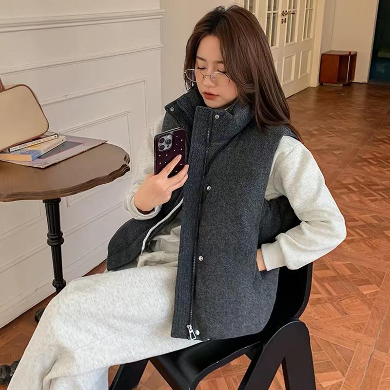 Large size women's clothing stand-up collar cotton clothing vest women's loose and thin short small fragrant woolen sleeveless vest